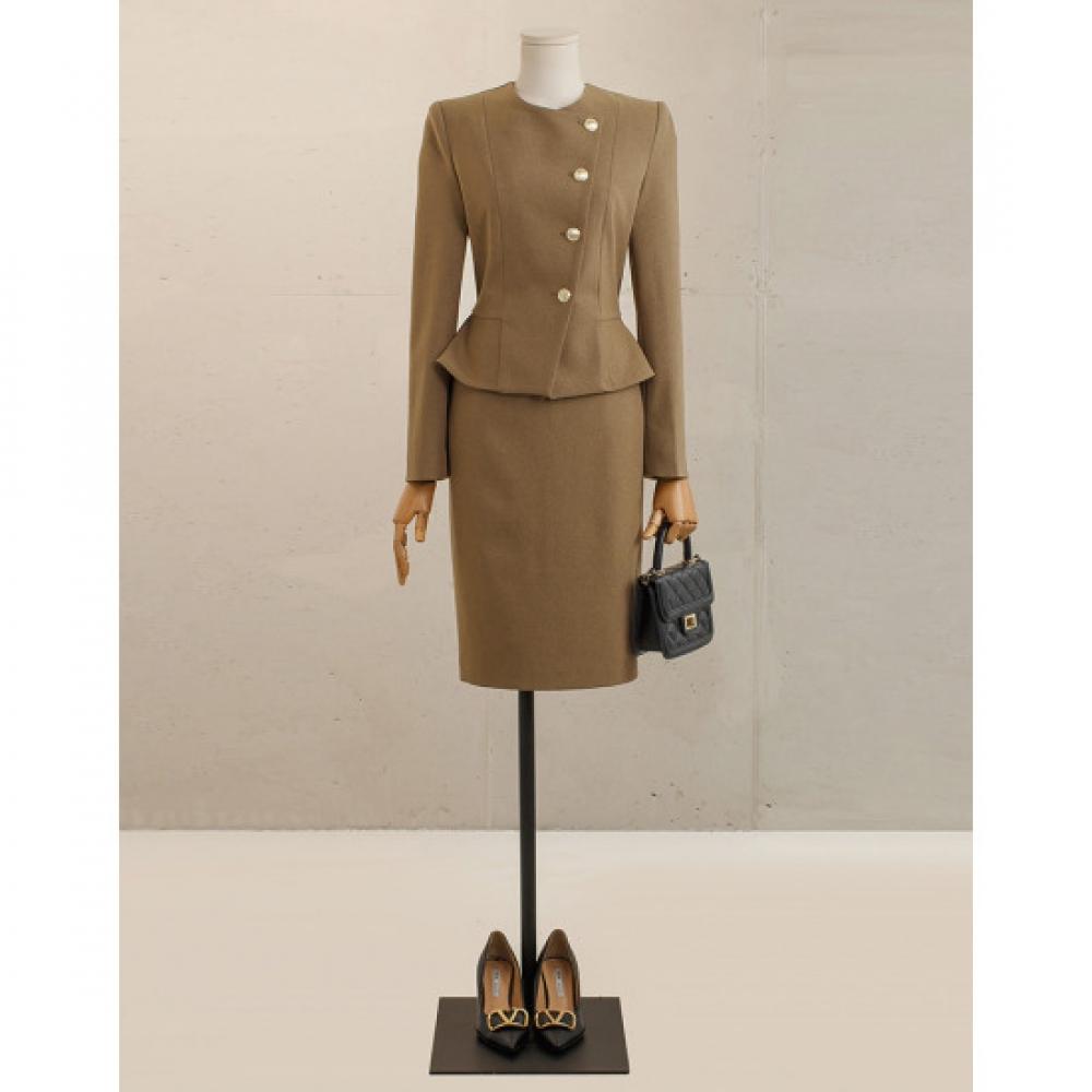 Win Women Luxury Gold Button Peplum Jacket + Skirt Set
