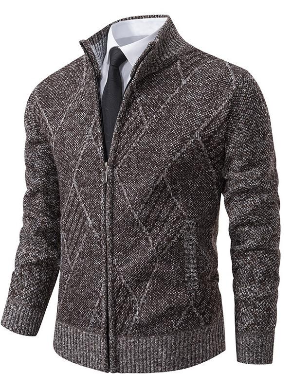 Autumn and Winter Men's Sweater Cardigan Fleece Stand-up Collar Men's Zipper Knitted Sweater Jacket Men's