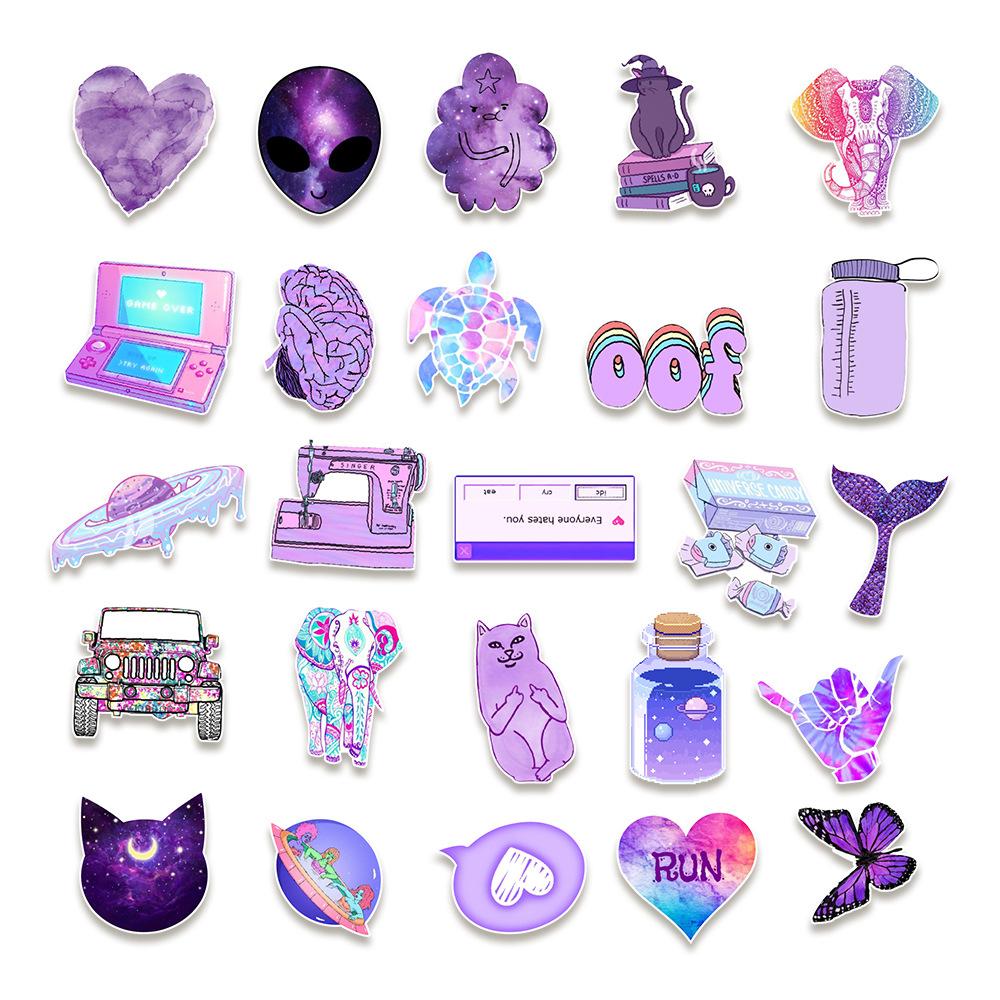 50 Purple Non-repetitive Graffiti Stickers Mobile Phone Stationery Laptop Suitcase Creative Waterproof Decorative Stickers