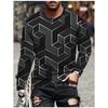 T Shirts for Man Geometric Block 3D Print Autumn Long Sleeve T-Shirt Pullover Casual Male Tops Street Lightweight Men's Clothes