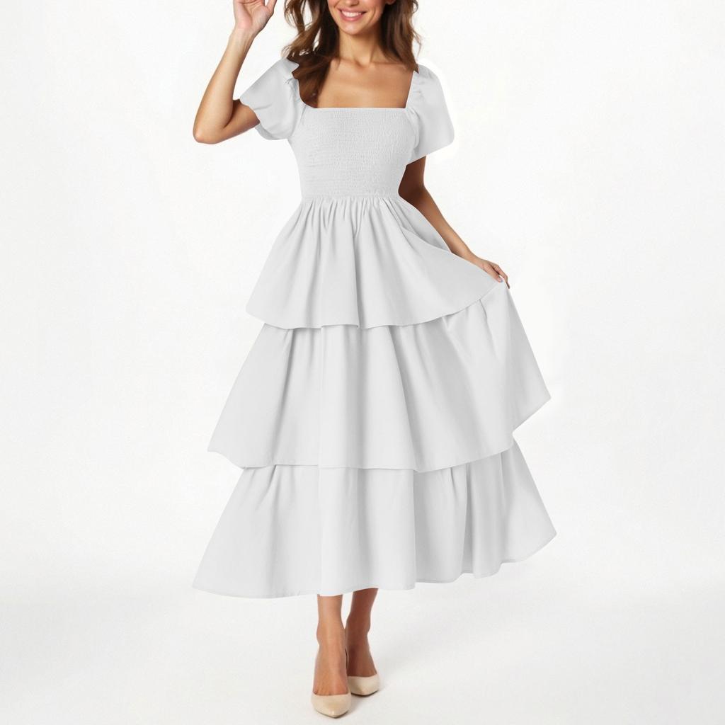 Women's Fashion Color Short Sleeve Dress