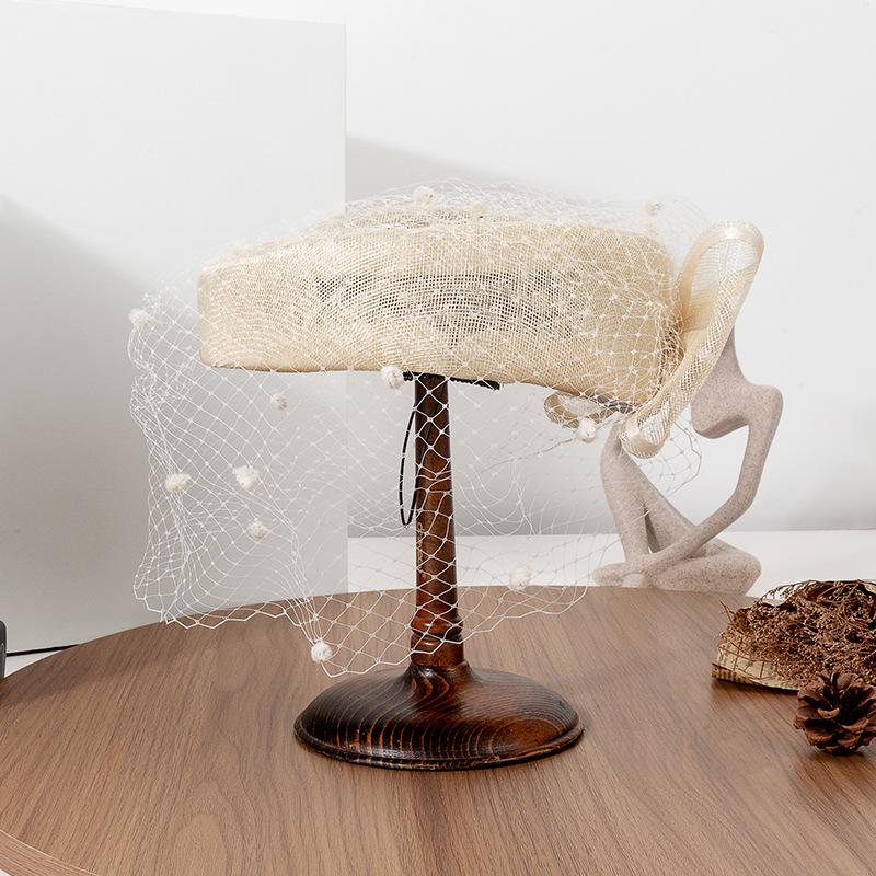 2025 Retro European-American Style Women s Summer Hemp Gauze Mesh Top Hat Medium кремовый