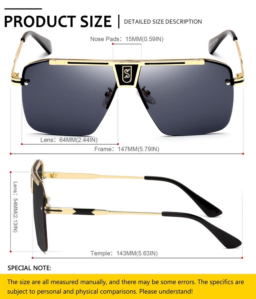 Retro Oversized Sunglasses for Men and Flat Vintage [SHEEN KELLY] Women, Square, Rimless, Top,
