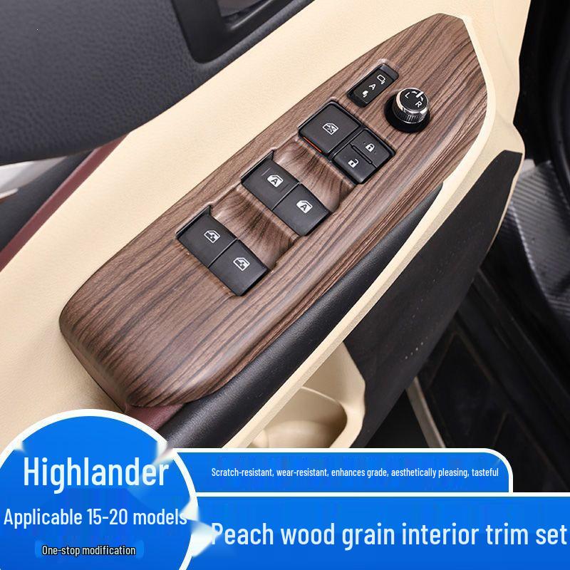 Compatible with 15-20 Highlander Center Console Gear Shift Panel & Cup Holder, Wood Grain Finish.