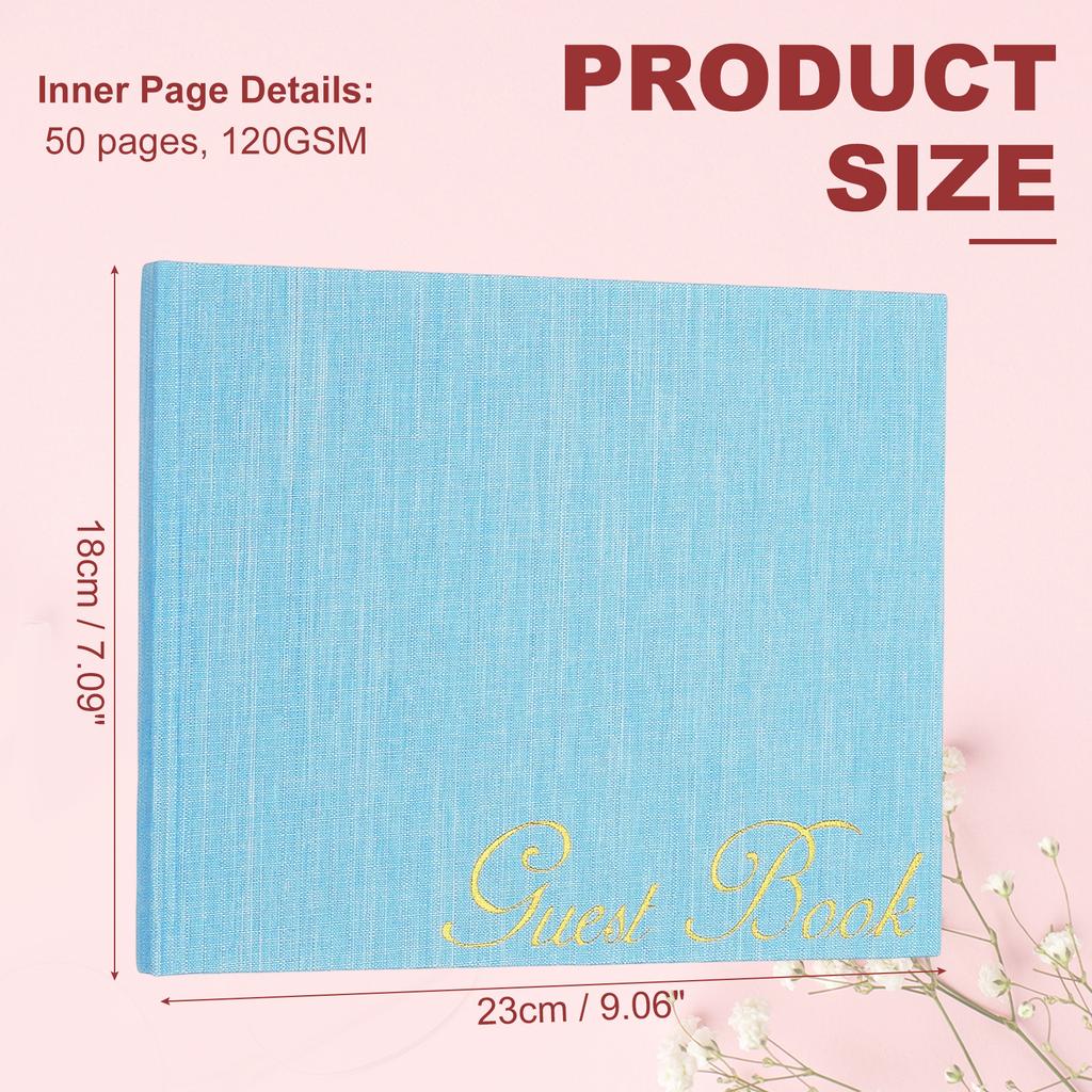 Elegant Fabric Cover Guestbook 23x18cm Wedding Guest Book Stylish Sign in Book with 50 Blank 120GSM Paper for Reception Birthday