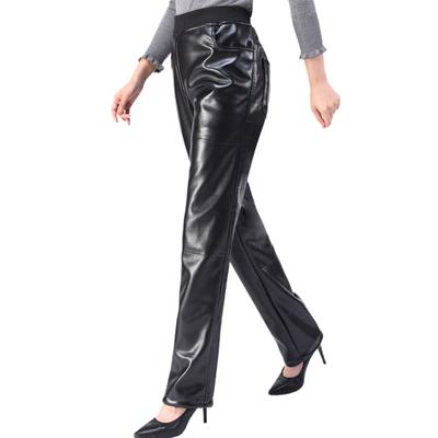 Women Pants Winter Thick Mother Warm Female Leather PU  Velvet Trousers Elastic Pant