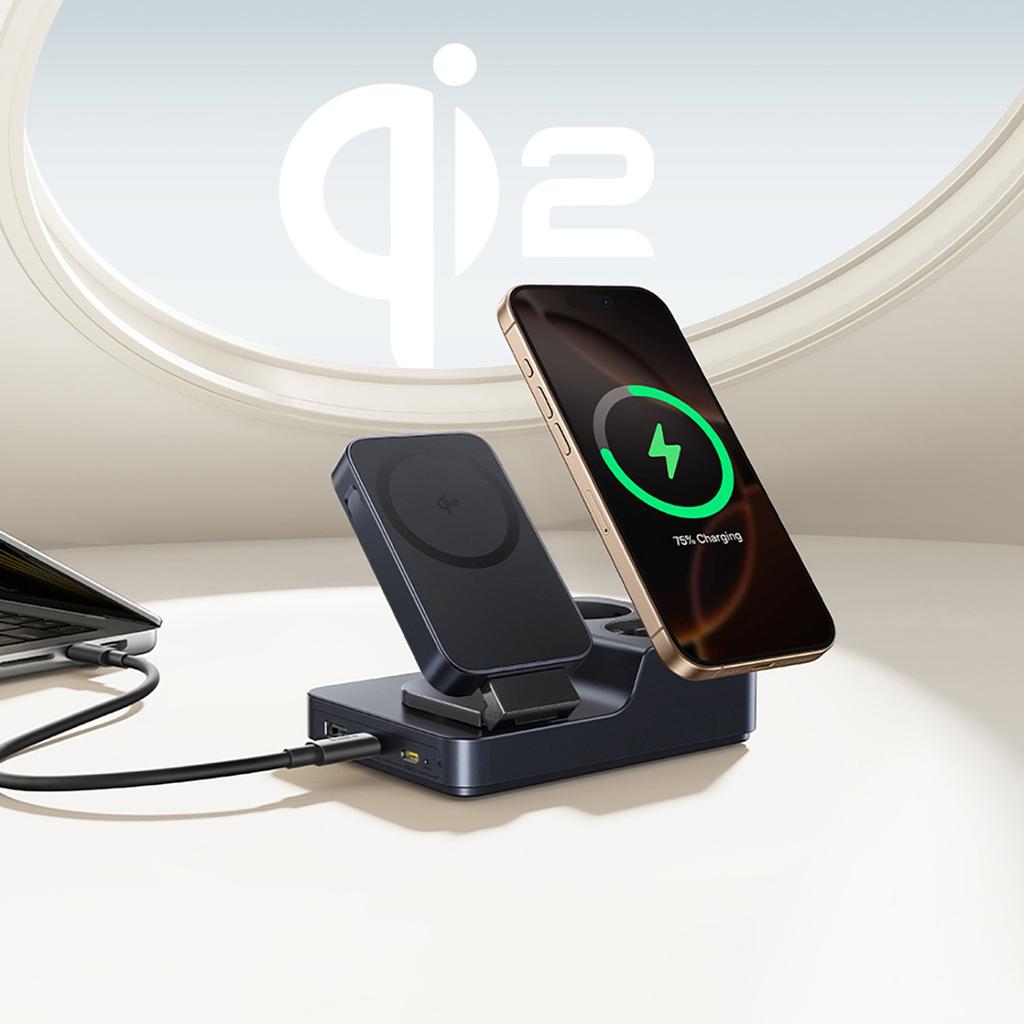 6-in-1 Wireless Charging Station USB-A USB-C 2x AC Socket 67W - Black