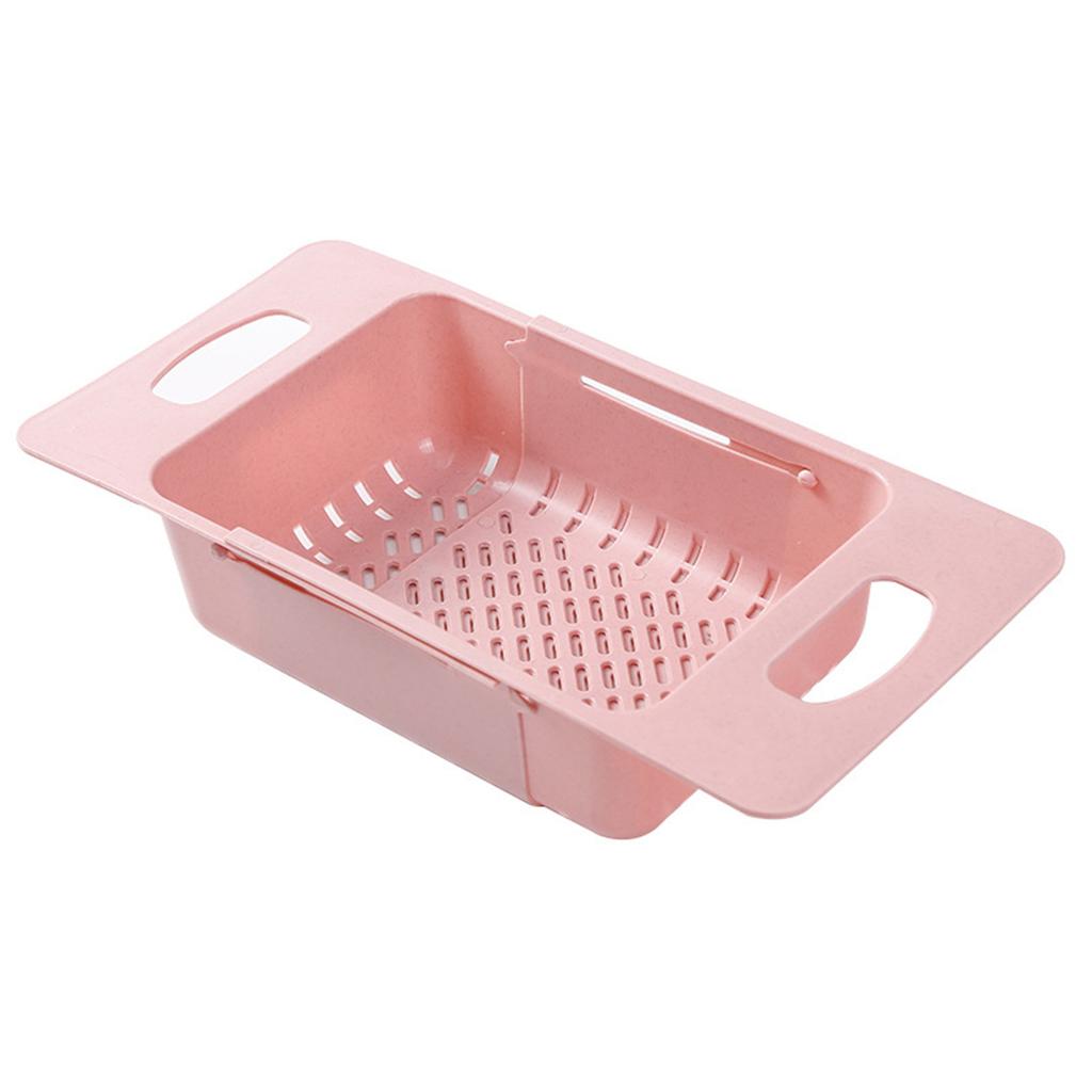 Sink Colander Strainer Basket Household Plastic Stretchable Bowl Drain Storage Rack for Kitchen Pink