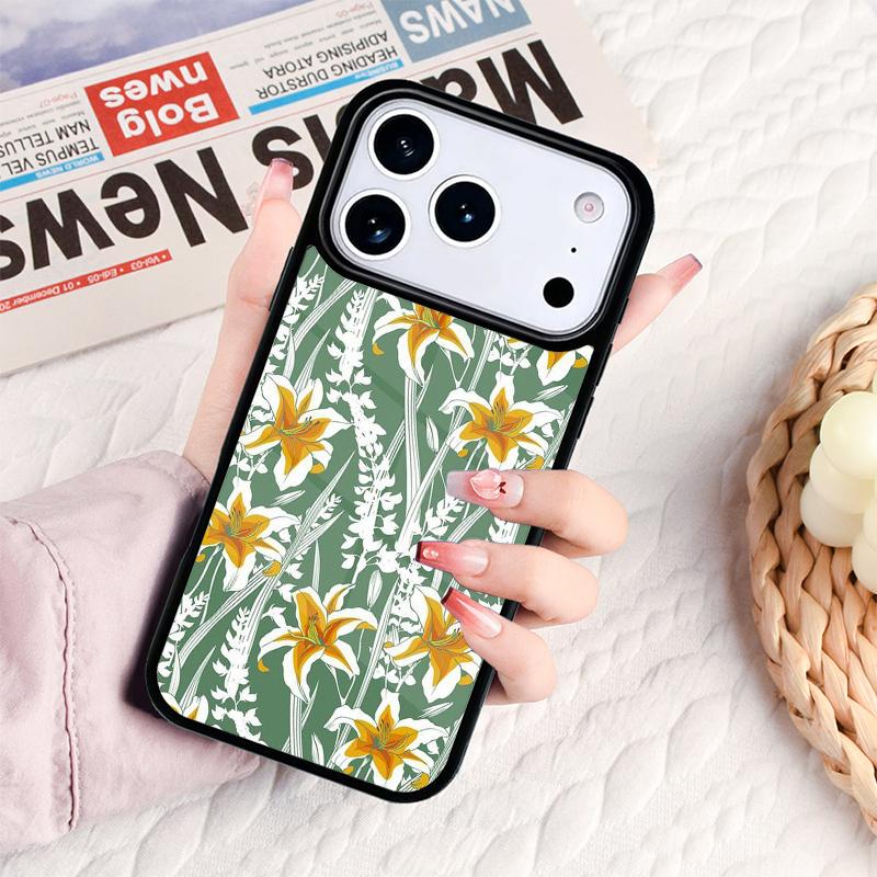 Retro Flower Leaves Graffiti Phone Case For IPhone 17 16e 15 14 13 12 11 Pro Max Air Mini Soft Protective Cover