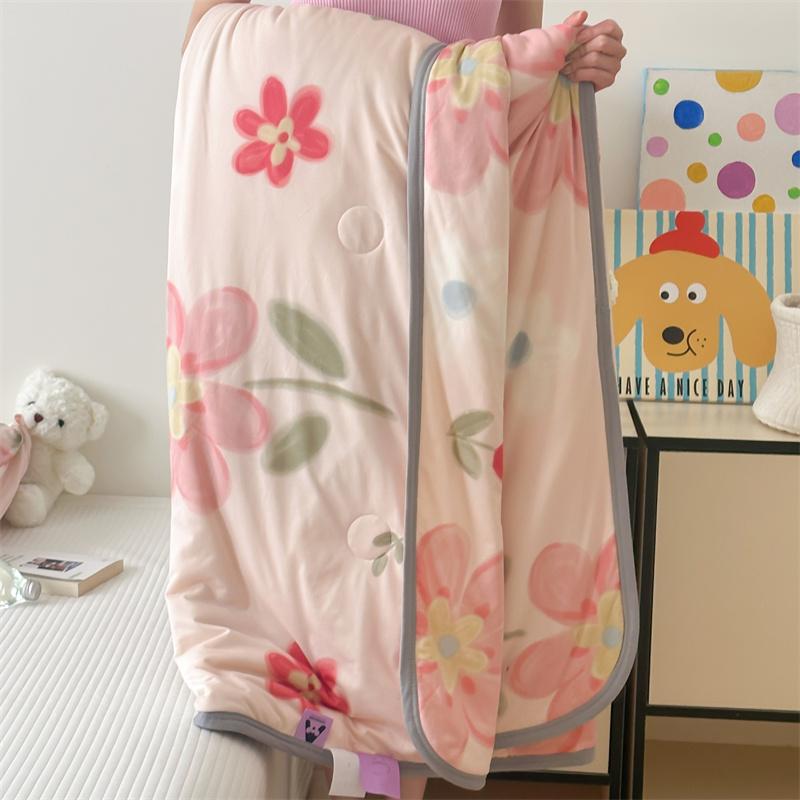 Pink Flower Pattern Quilt Breathable Comfortable Air-conditioning Quilted Quilt Skin-friendly Multi-functional Thin Blanket