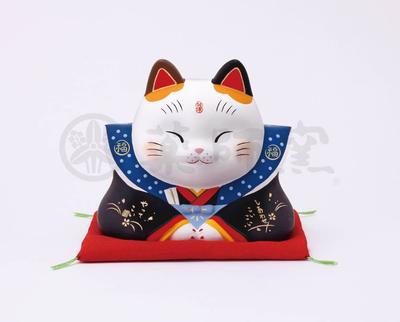 Nishiki-sai Fukusuke Maneki-neko (Chat chanceux) (Taille 4) [7845] Améliorez votre chance avec le Feng Shui. Ornement de chat.