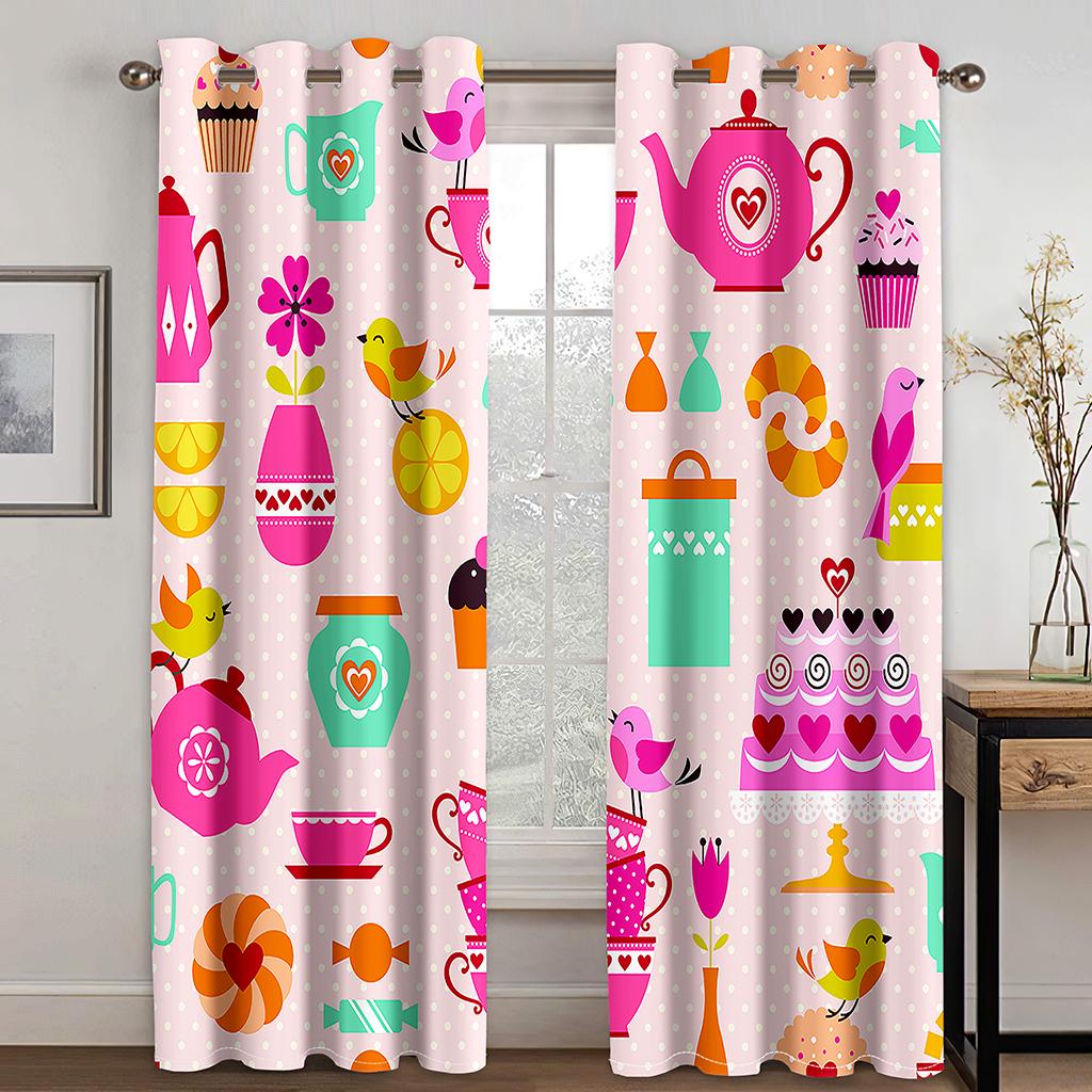 Weihnachtselement Glocke Rosa Cartoon Vorhang 2 Paneele Anwendbar Kinderzimmer Wohnzimmer Schlafzimmer Balkon Fensterdekoration