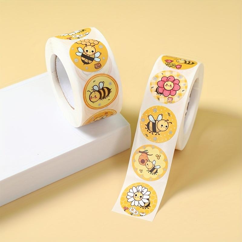 500pcs/roll, Bee Round Stickers,Yellow Bee Pattern, Bee Theme Party Cartoon Stickers,Decor,Happy Birthday Party Decoration