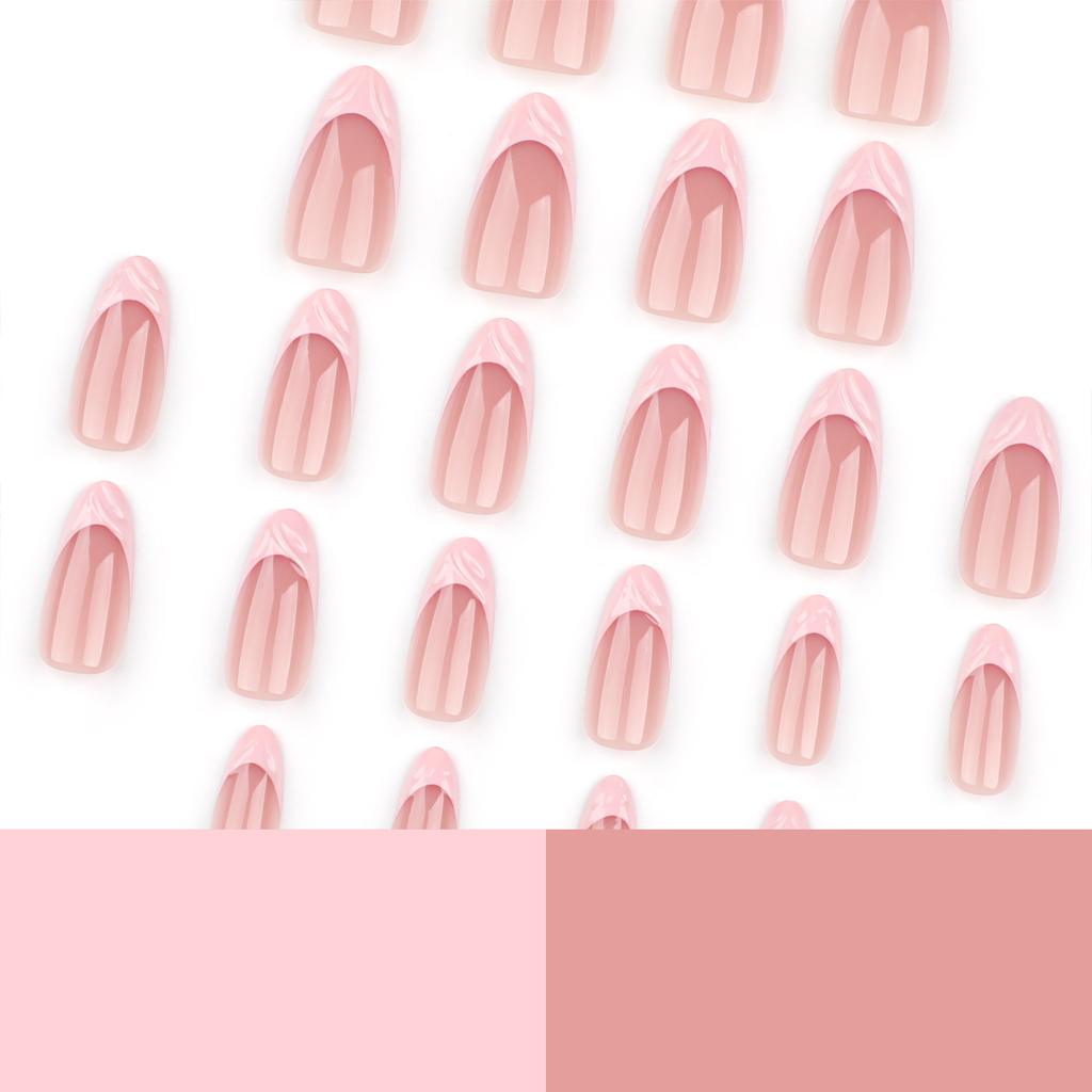24 Pieces Simple Short Almond-shaped Wearing Nail Piece French Pink 3D Nail Piece Repeatable Fake Nail