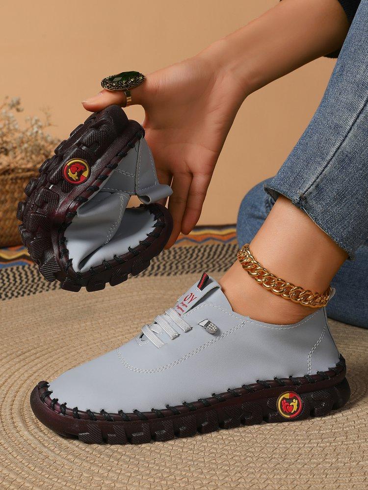 Fashion Women's Wide Fit (Sizes 35-45) Leather Sneakers Flat Elastic Slip-On Loafers – Comfortable Casual Shoes for Moms Women's Shoes