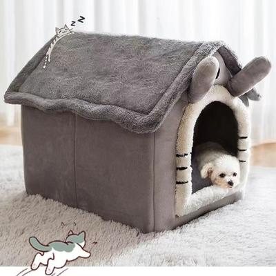 Weiches Bett, Tiefschlaf-Winterhaus für kleine Hunde mit abnehmbarem Kissen und geschlossenem Haustierzelt für Kätzchen, Welpen und Katzen