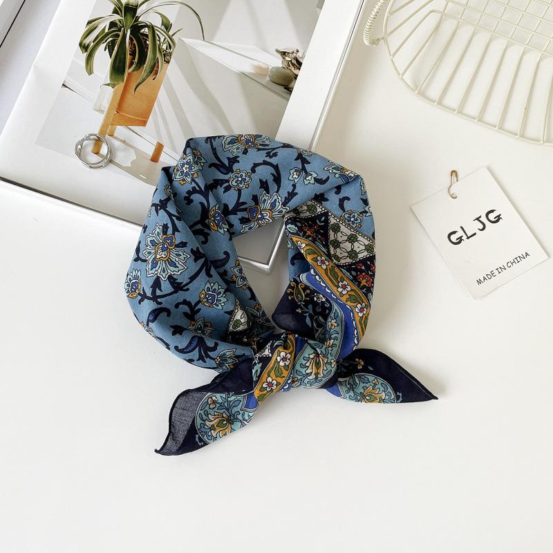 55 Cotton And Linen Headscarf Summer And Autumn Floral Silk Scarf Sweet Versatile Square Scarf Small Scarf Women'S Thin Decorative Silk Scarf