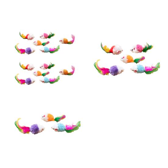 3/5/12Pcs Cat Mouse Toys Faux Fur Cat Mice Toy with Feather Tail Interactive Mini Furry Mouse with Rattle Sounds for Indoor Cat