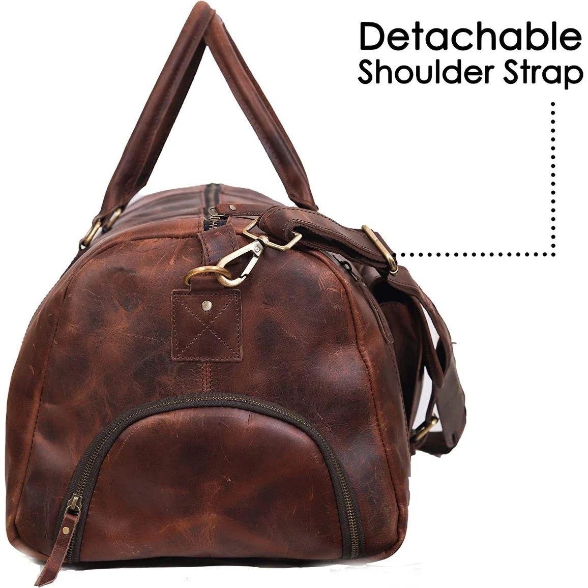 Sac De Sport En Cuir Véritable Homme – Taille L, Marron, Fait Main En Inde, Neuf Sans étiquette !