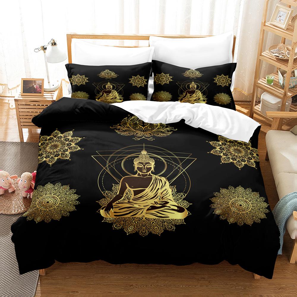 3D Buddha Bedding Set Microfiber Luxury Printed Down Duvet Cover Pillowcase 2/3 Birthday Gift AU210 * 240 Full Size Quick Drying Soft Home Textile