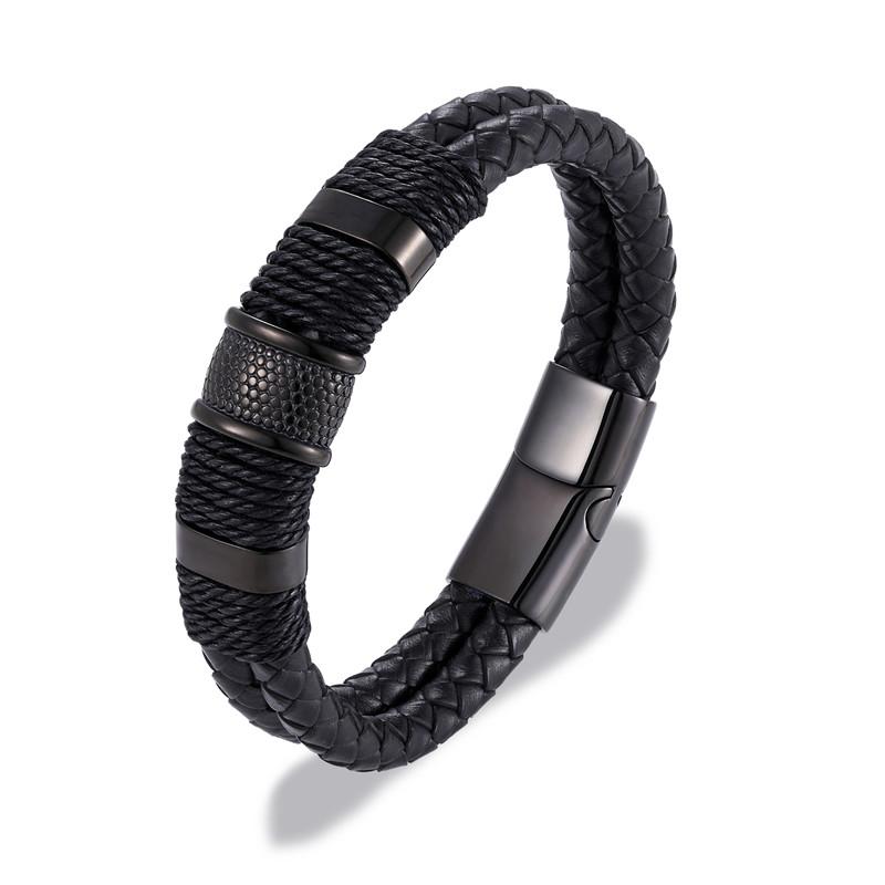 Punk Men Jewelry Black/Brown Braided Leather Bracelet Stainless Steel Magnetic Clasp Bangles 19/21/23cm