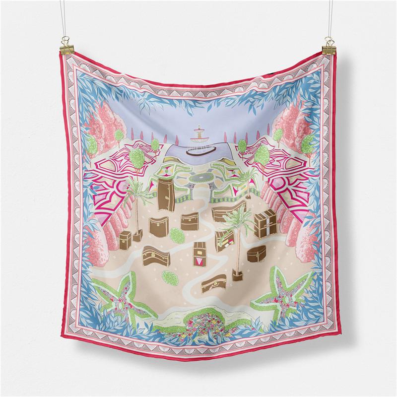 Twill Silk Scarf Woman Horse Floral Print Square Scarves Wraps Bandana Small Hijabs Foulards Lady Tie Headband Neckerchief 53CM