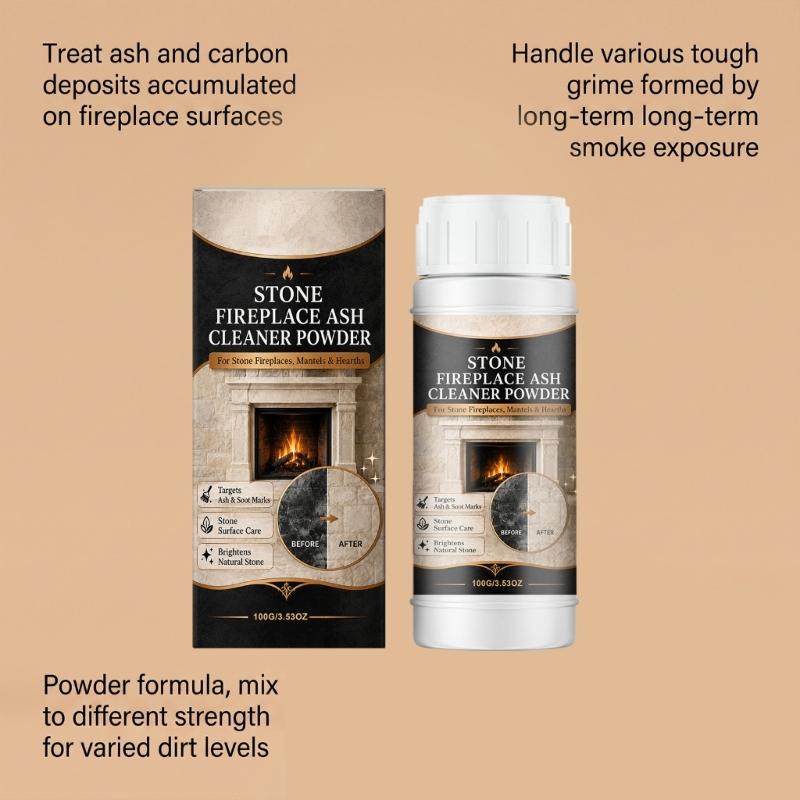 Fine Stone Hearth Cleaning Powder in a Plastic Bottle for Soot Care, Controlled Dispensing, Routine Mantel Cleaning and End-of-Season Surround