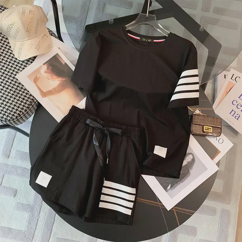 2025 TB Women's Four-Bar Sports and Leisure Shorts Set - Classic Fashion Two-Piece Suit for Summer