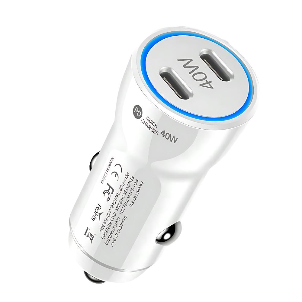 40W Dual PD Car Charger Universal DC12-24V Circular Dual Ports Fast Charging 5V/3A Car Cigarette Lighter Adapter Car Accessories
