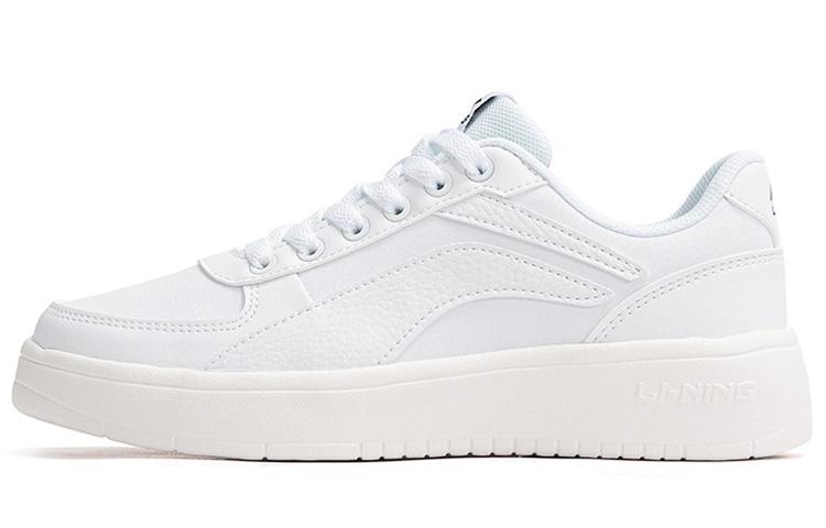 Li Ning Leather Slip Resistant Abrasion Resistant Low top Skateboard Shoes Women's White AGCR470-2