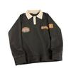 Herren Retro Waffel-Polo-Sweatshirt mit besticktem Kragen - Trendige Langarmjacke für Frühling & Herbst
