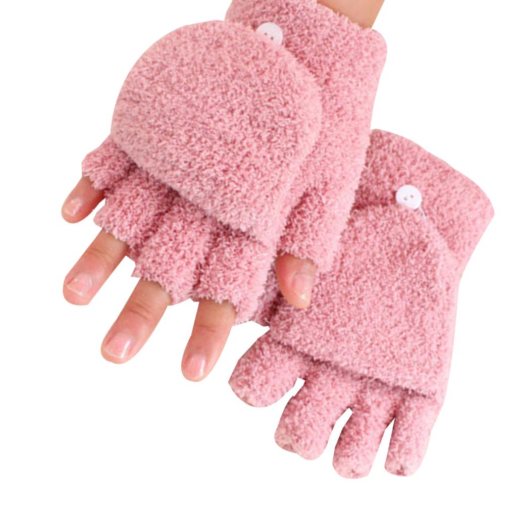 1Pair Women Men Soft Coral Fleece Gloves Half Finger Mittens Winter Warm Gifts
