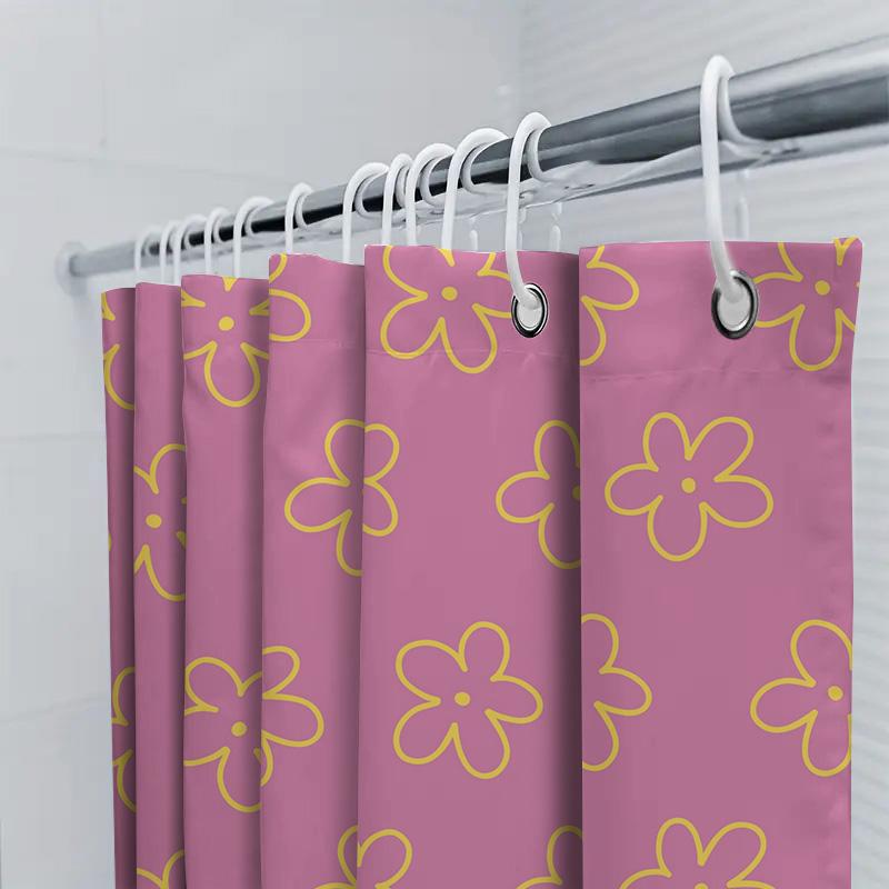 Floral Pink Shower Curtain Decorative Bathroom Liner for Bathtub or Kids Bathing Area Water-Resistant Fabric with Rings for Easy