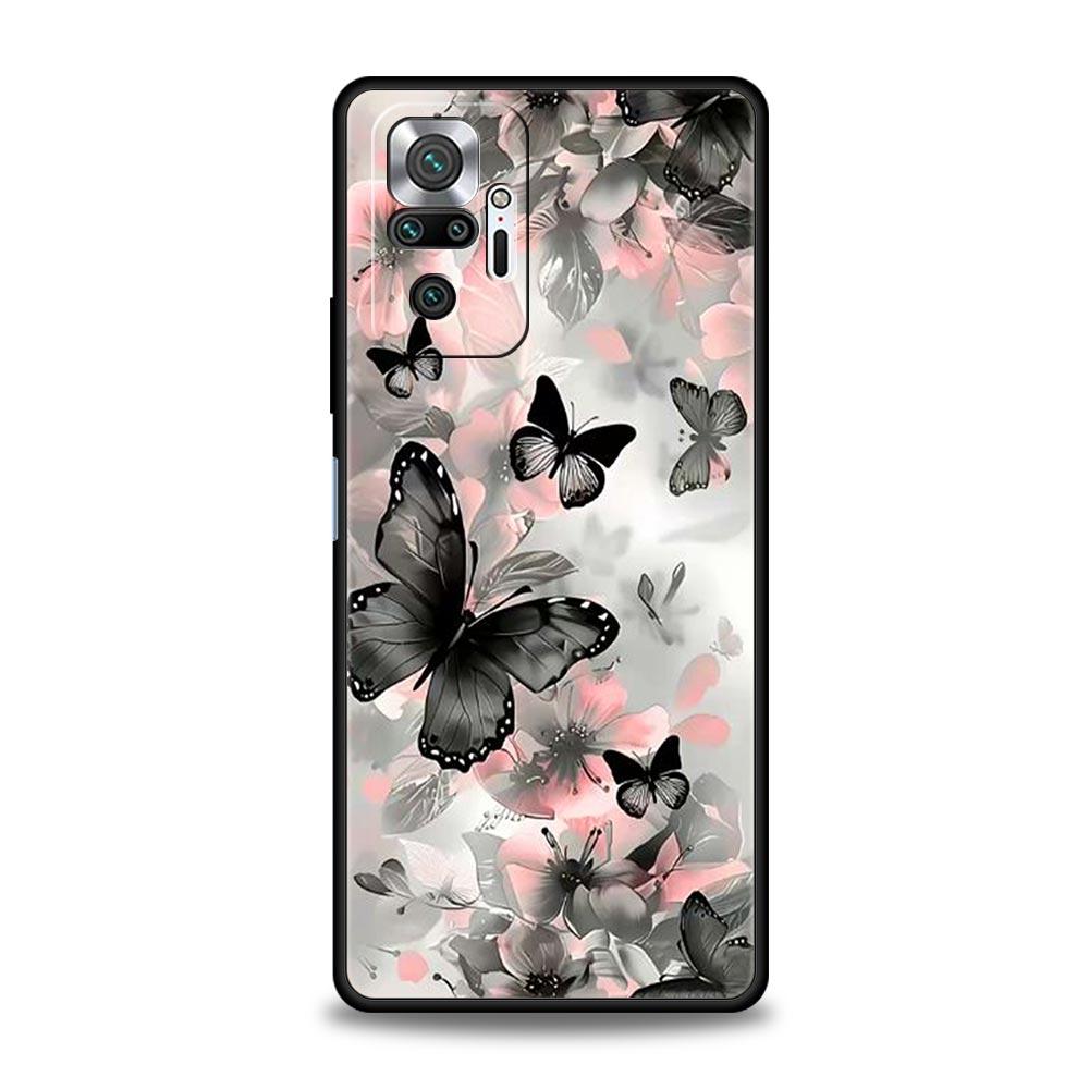 Fashionable Butterfly Flower Pattern Phone Case Cover for Redmi 14C 10C Note 15 14 13 12 10 11 K40 Pro Plus 5G Soft TPU Shell
