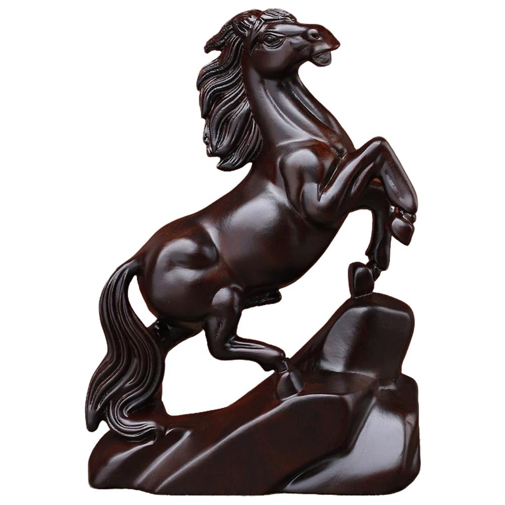Ebony Wood Carved Horse Ornament Wealth Lucky Zodiac Horse Decor for Home/Office Desk Chinese Feng Shui Craft Gift