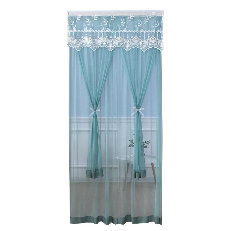 1PC Door Curtain Home Decoration Polyester Pleated Anti Mosquito Lace Embroidery Self Adhesive Double Layer