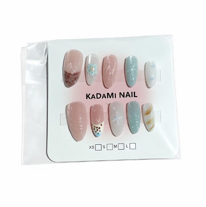 European Island Resort 3D Fishtail Flower Almond Nails - High-End Wearable Nail Art Tips