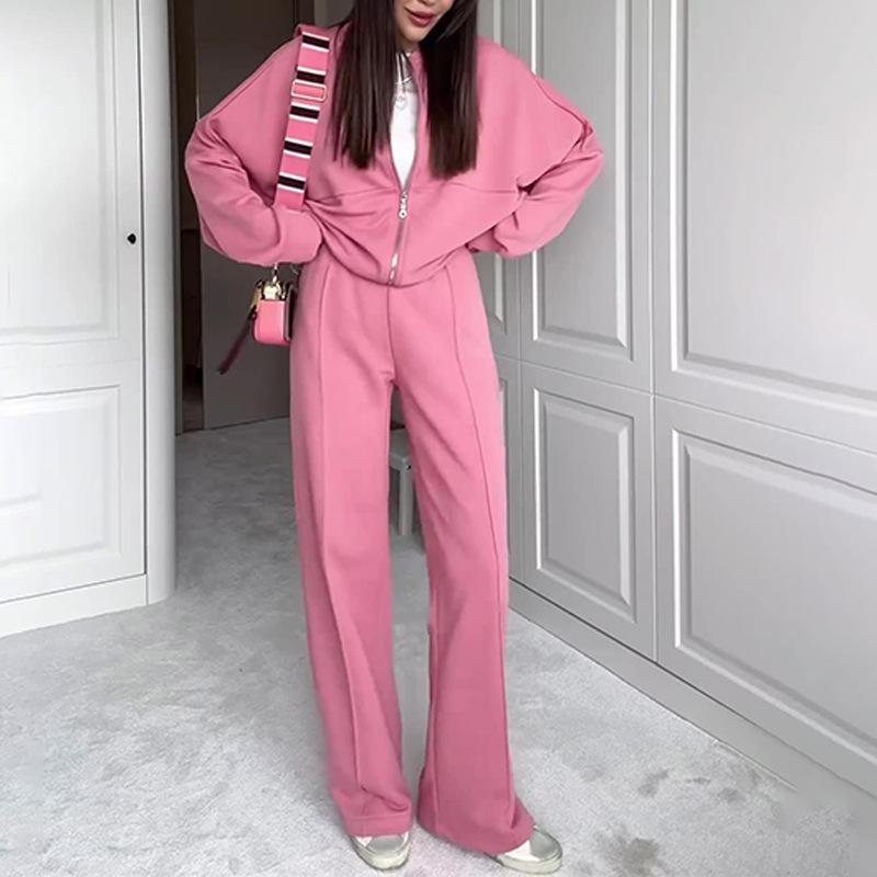 Spring Round Neck Fashionable Simple and Atmospheric Hoodie Jacket with Casual Straight Leg Pants