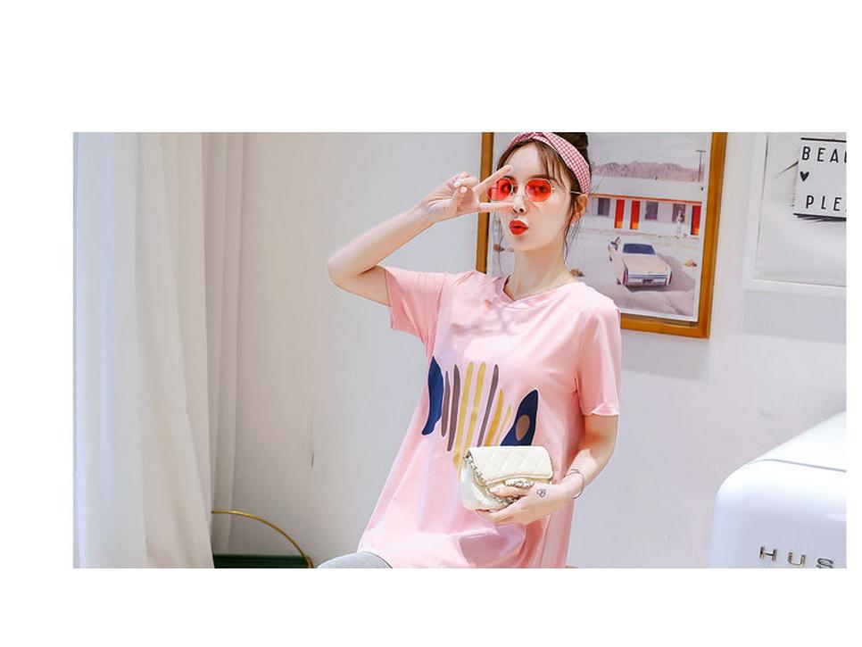 2024 Mid-length Korean Loose Maternity T-Shirt - Trendy Spring/Summer Short-Sleeved Tops