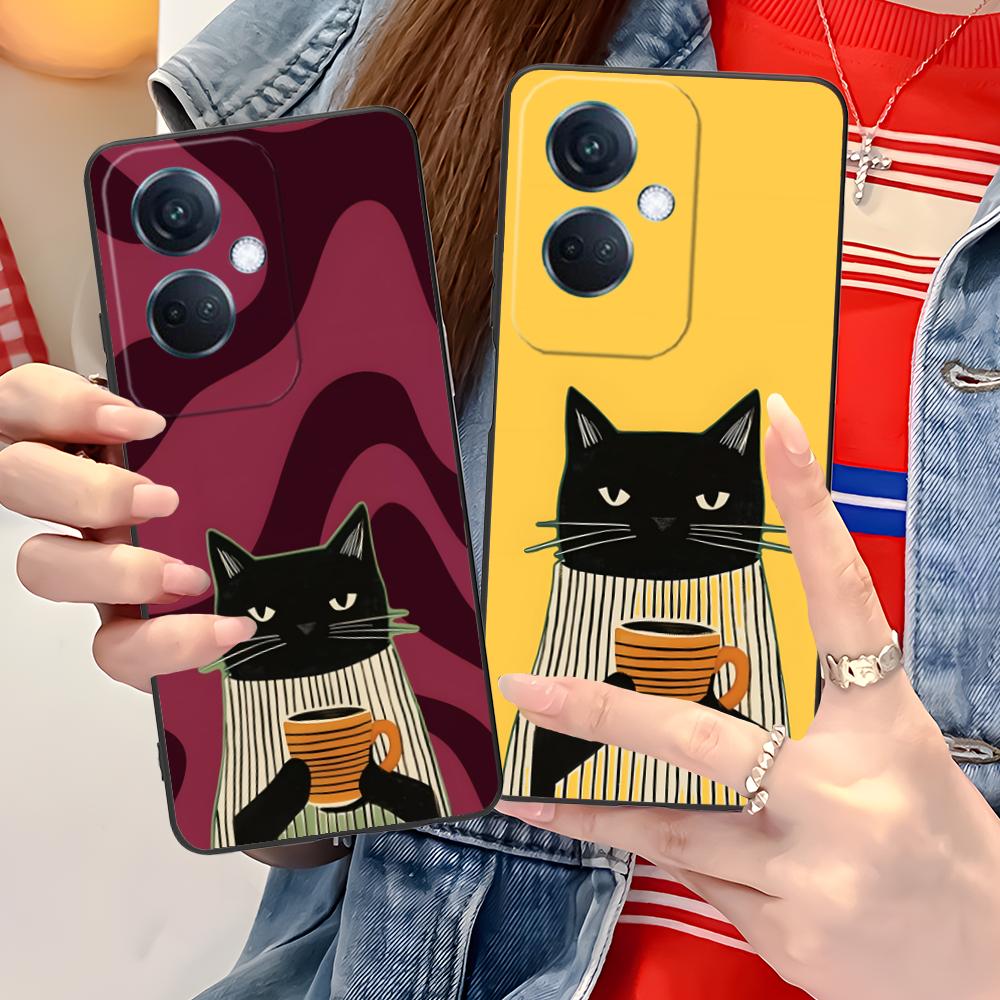 Cute Coffee Cat Matte TPU Mobile Phone Case for OPPO Find X9 X8 X7 X6 X5 X3 X2 Plus s Pro Ultra Lite Colorful Printing Cover