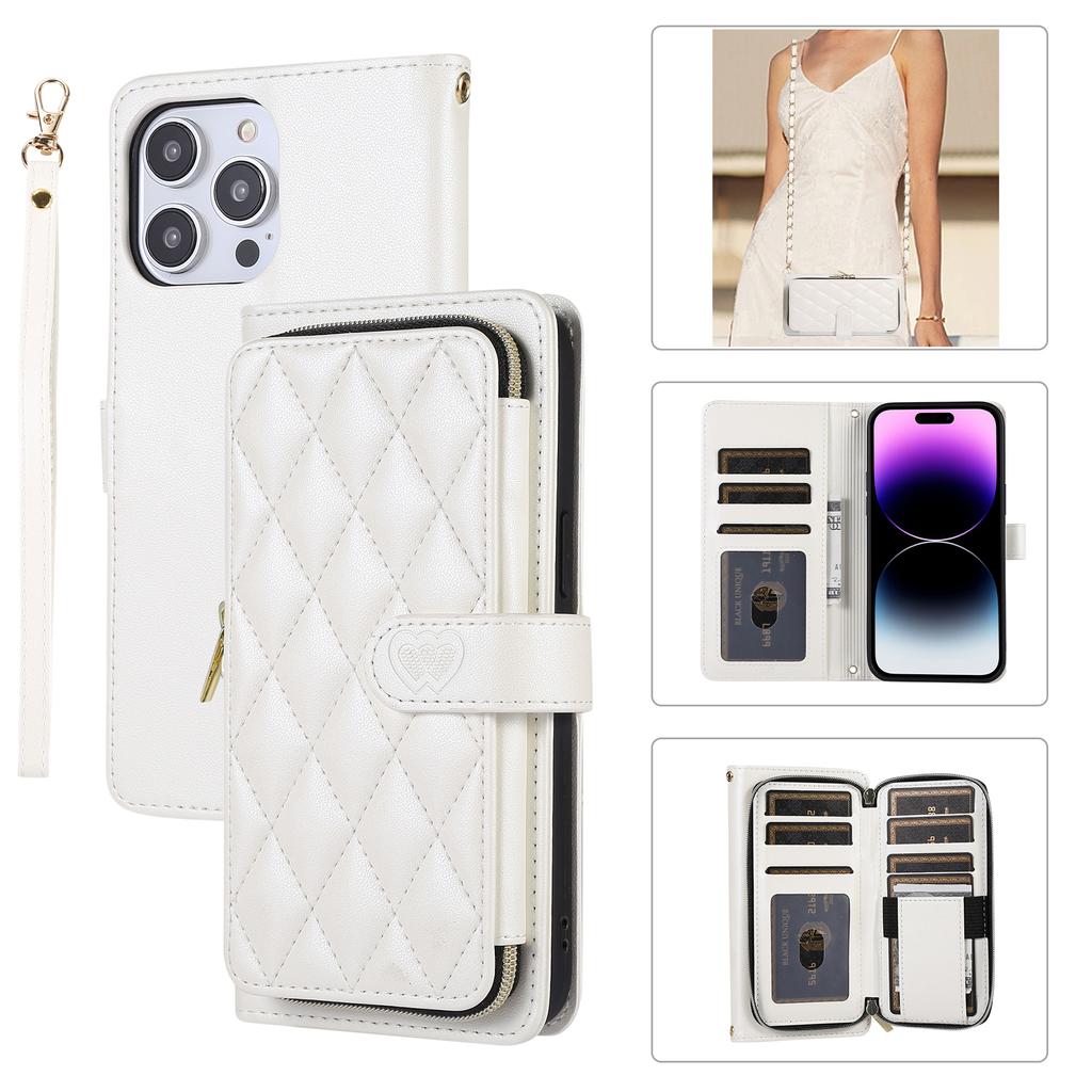 Crossbody Wallet Metal Chain Zipper Leather Case for iPhone 15 14 13 12 Pro Max Xs Max Xr 8 /Samsung S24 S23 S22 S21 Ultra Plus A14 A13 A54 A53 A52