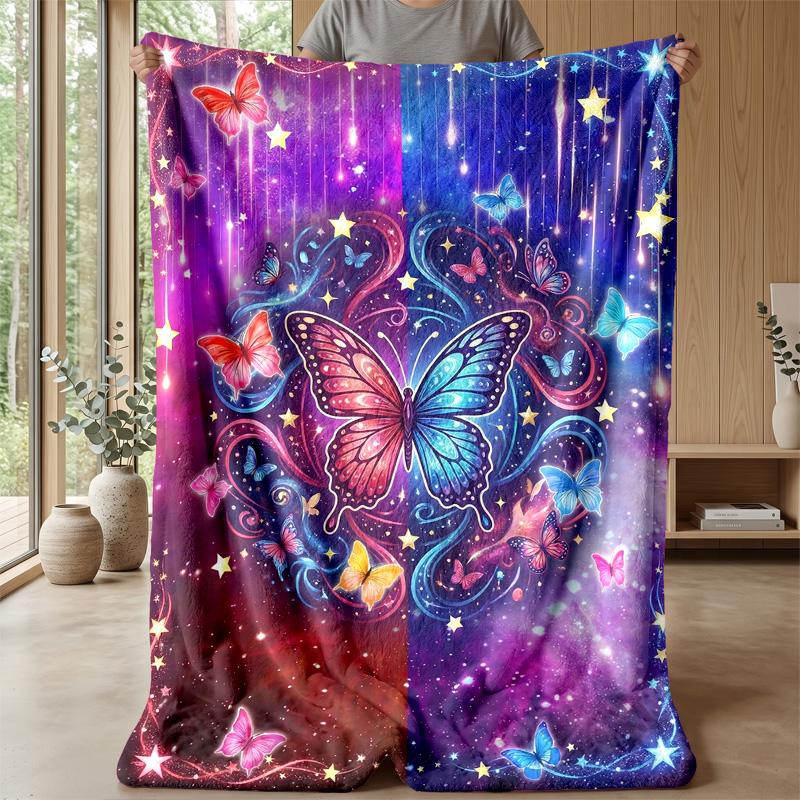 Butterfly Heart in Galaxy blanket Personalized Name Flannel Blanket Soft Cozy Plush Throw for Sofa Bed Lightweight Home Decor