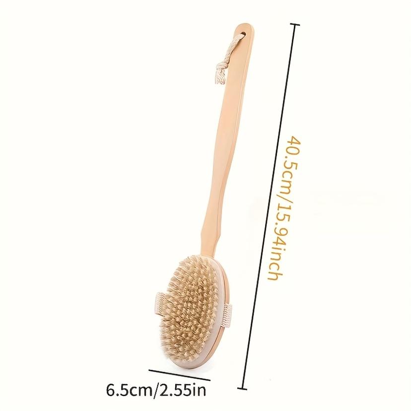 1 Pcs Long Handle Wooden Bath Brush Massage Brush Wooden Pig Bristle Scrub Bath Brush For Dry Skin Exfoliating And Body Massage