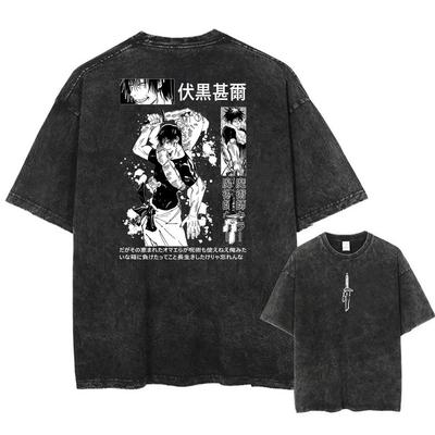 Herren Streetwear Gewaschene Säure Oversized T-Shirt Japanischer Anime Retro Abgenutztes Grafikdruck T-Shirt Kurzarm T-Shirts Damen Herren Kleidung