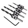 4pcs Three Pointed Woodworking Counterbore Drill 3-6mm HSS Reaming Drill 5 Flute Screw Chamfering Drill Bit Hole Opener Tool Set