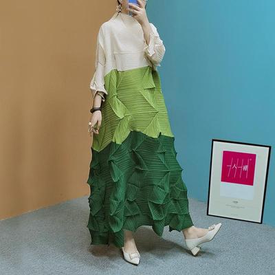 Plissiertes Frühjahr 2025 Diamant-Colorblock Maxi Miyake Kleid [Lagerware]