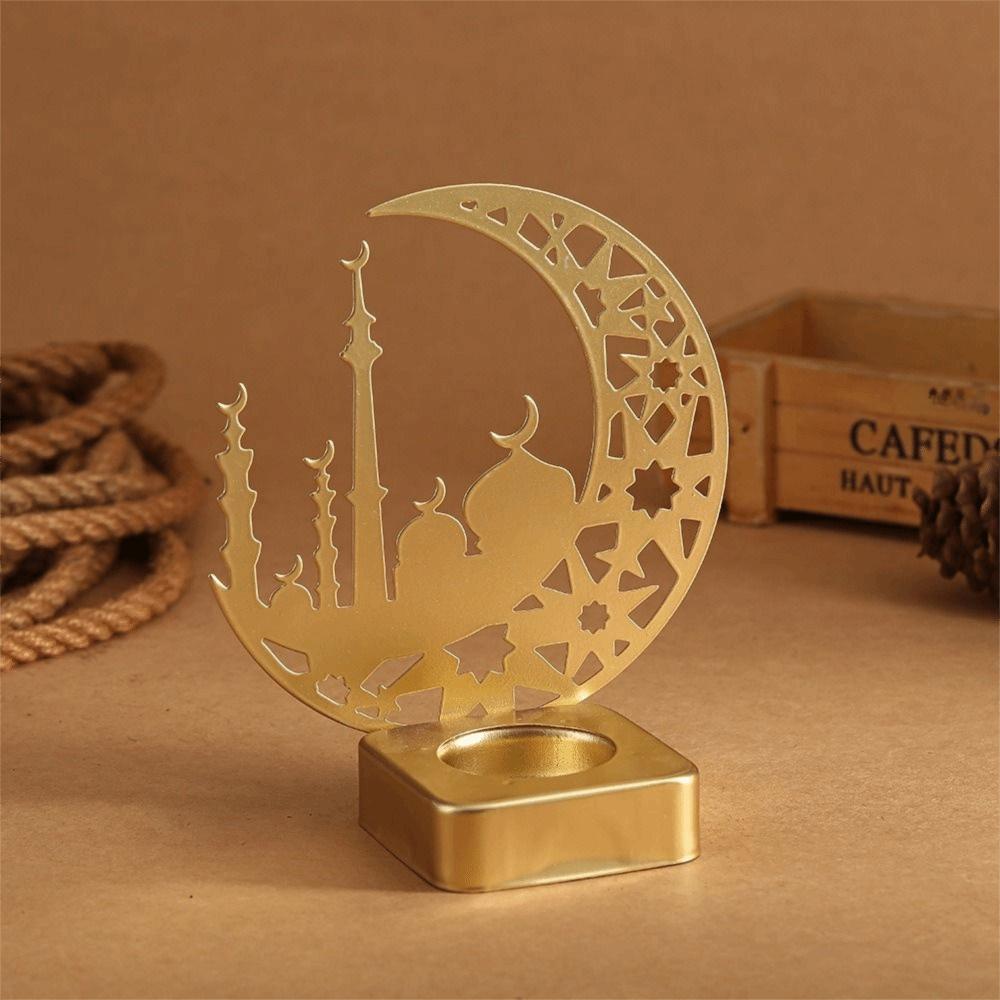 Moon Temple Ramadan Candlestick Eid Al-Fitr Luxury Style Eid Mubarak Candle Holder Gold Iron Metal Incense Burner