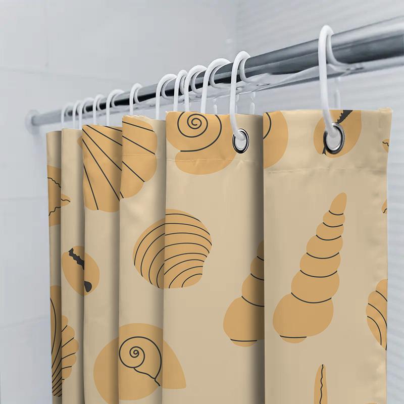 Modern Bathroom Decor Shower Curtain With Shell Print Waterproof Fabric For Bathrooms In Yellow Color Size 180X245Cm