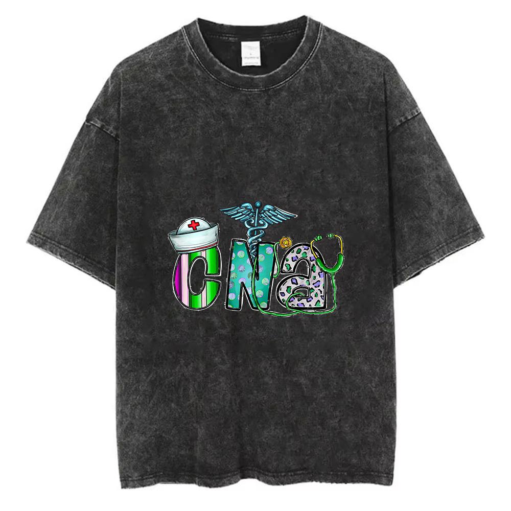 Certified Nursing Assistant Tees Leopard and Colorful Print Designs with Medical Icons for Healthcare Workers