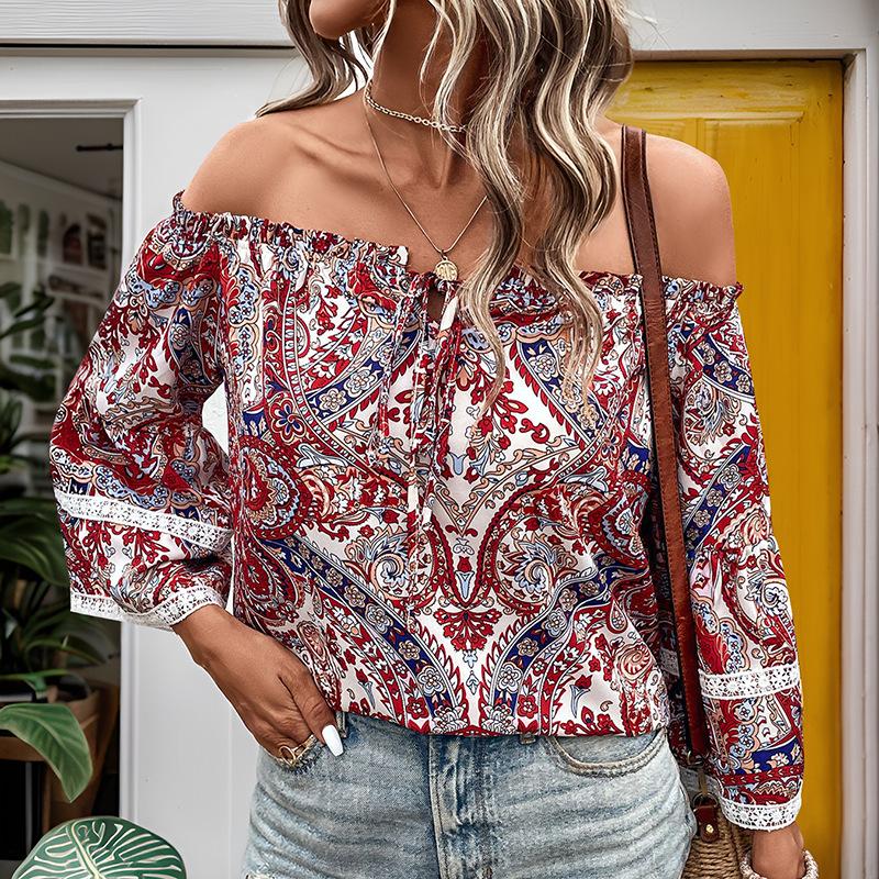 

YYFS Женская Мода Повседневные Весенне-Осенние Блузки и Рубашки с Длинным Рукавом на Одно Плечо XL красный